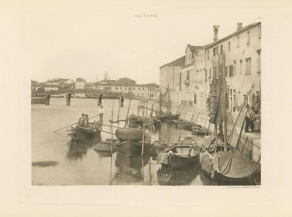 Pl. 60 Antique Print of a Canal in the Giudecca Island of Venice 'circa 1890'