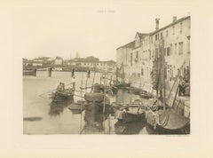 Pl. 60 Antique Print of a Canal in the Giudecca Island of Venice 'circa 1890'