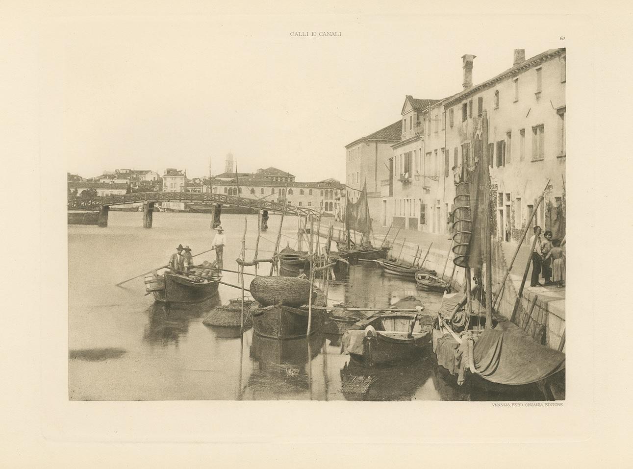 XIXe siècle Pl. 60 Impression ancienne d'un canal dans l'île de la Giudecca à Venise 'circa 1890' en vente