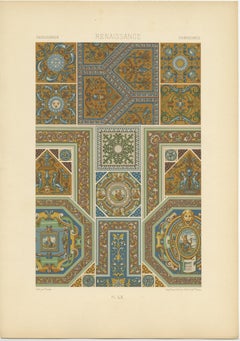 Pl. 60 Antique Print of Renaissance Ornaments by Racinet, circa 1890