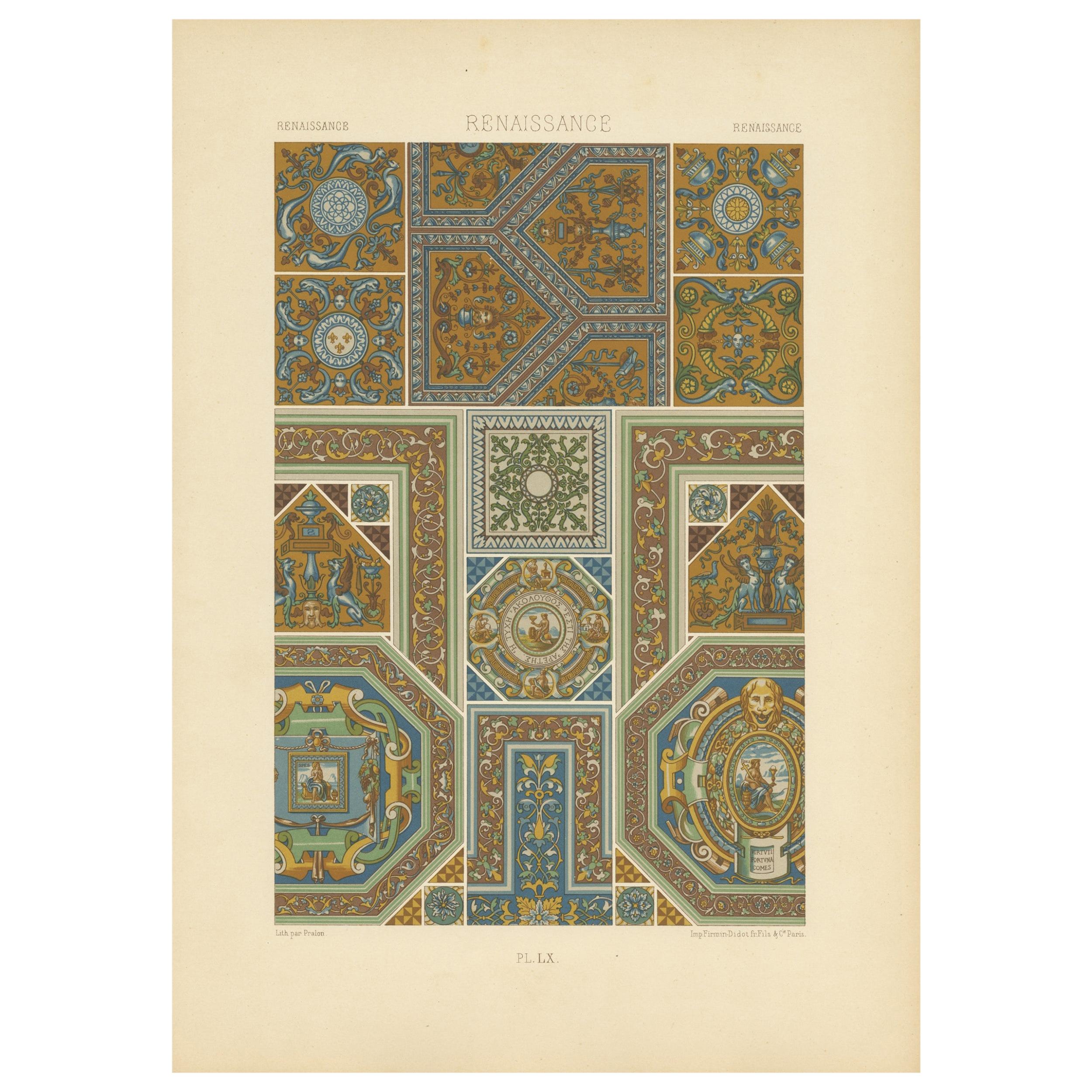 Pl. 60 Antique Print of Renaissance Ornaments by Racinet, circa 1890