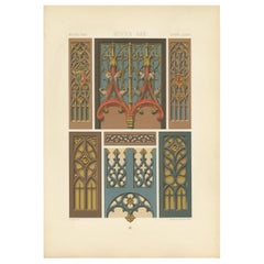 Pl. 61 Antique Print of Middle Ages Painted & Gilt Woodwork, Racinet, circa 1890