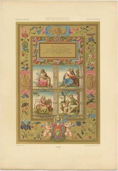 Pl. 61 Antique Print of Renaissance Ornaments by Racinet, 'circa 1890'