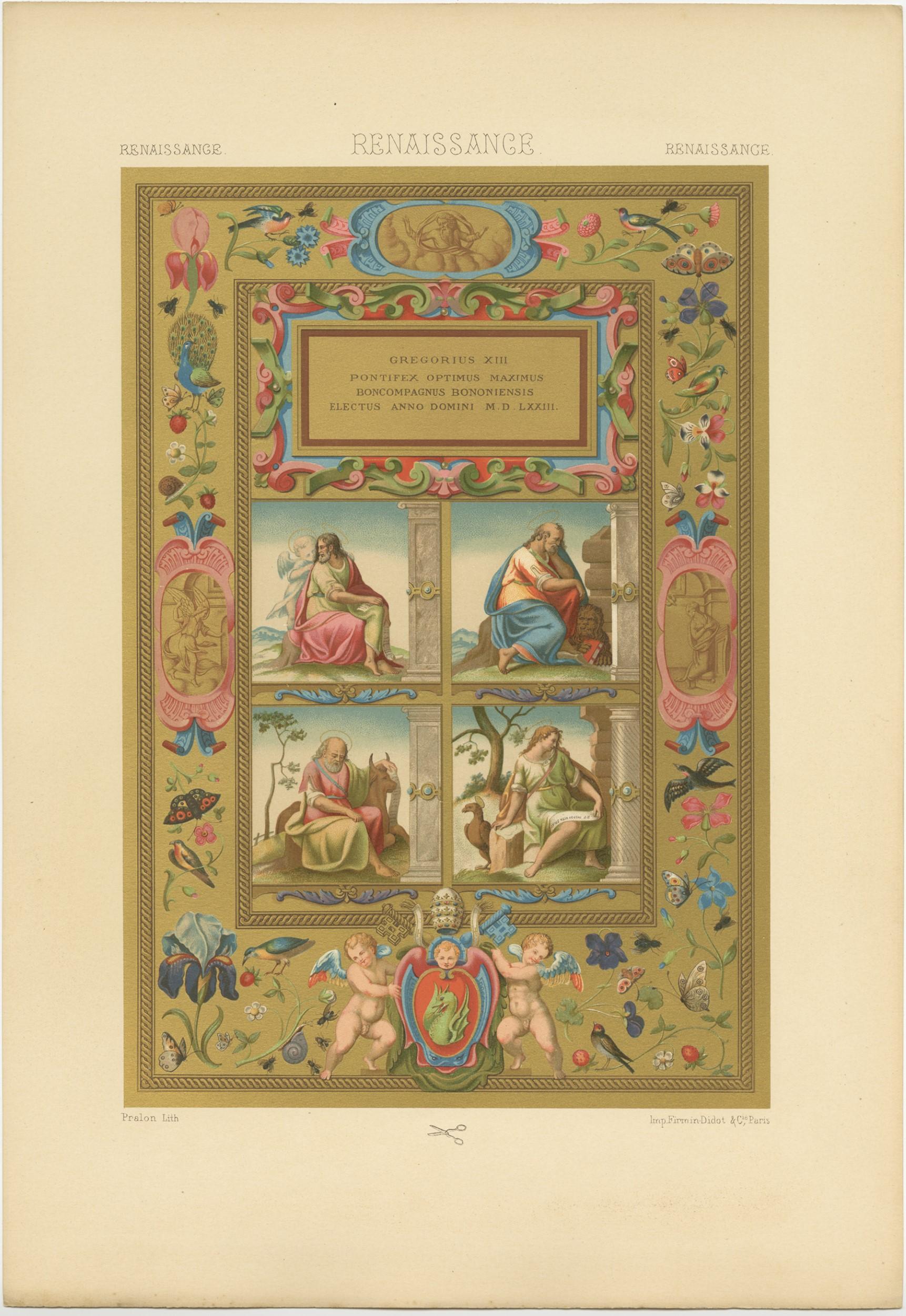 19th Century Pl. 61 Antique Print of Renaissance Ornaments by Racinet, 'circa 1890' For Sale