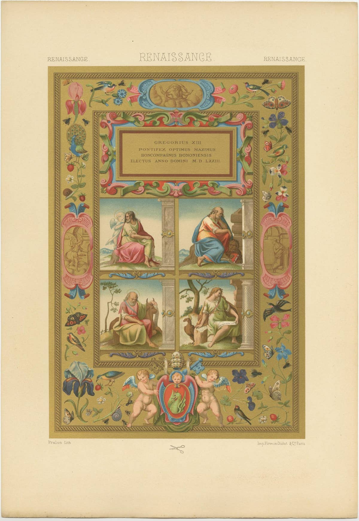 Pl. 61 Antique Print of Renaissance Ornaments by Racinet, 'circa 1890'
