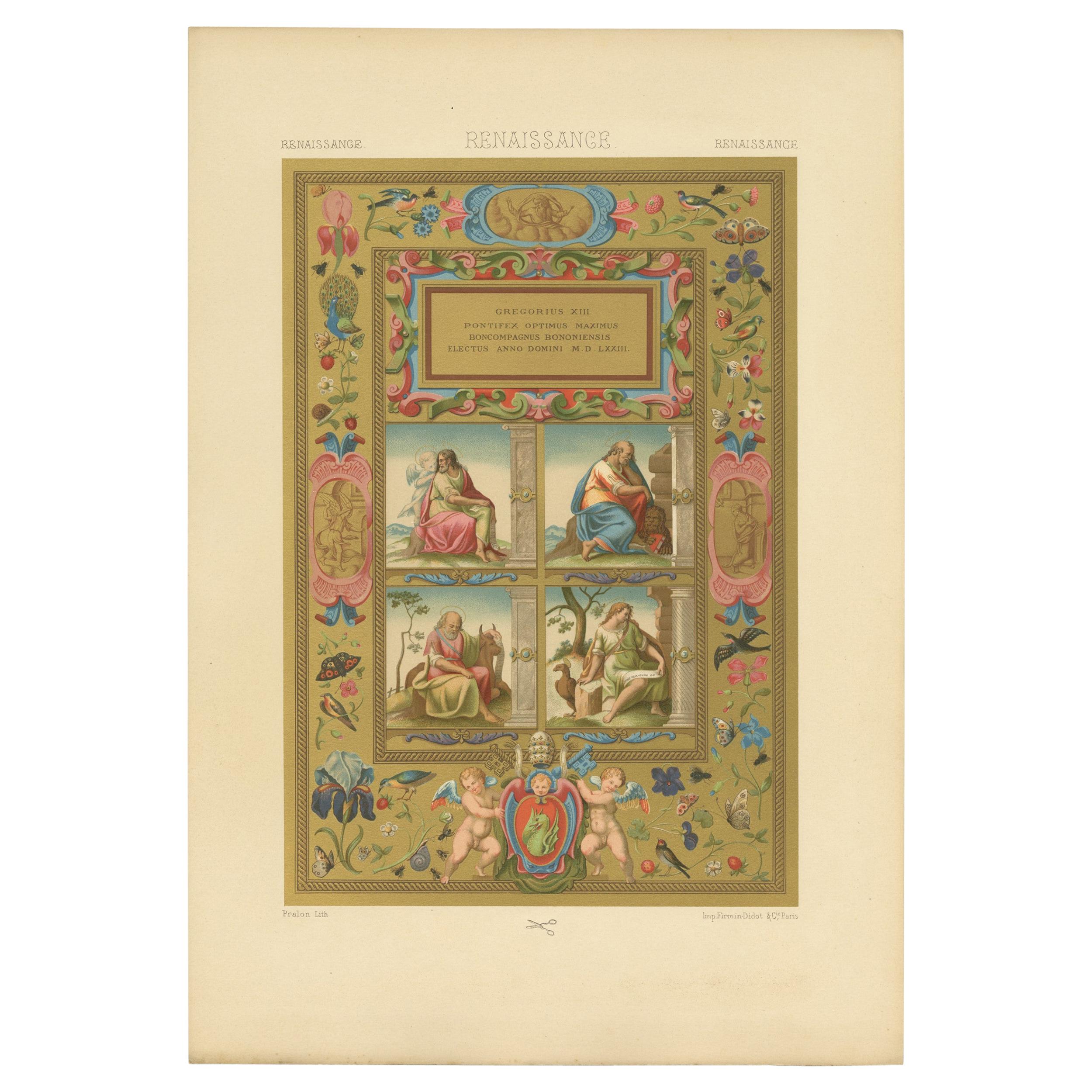 Pl. 61 Antique Print of Renaissance Ornaments by Racinet, 'circa 1890' For Sale