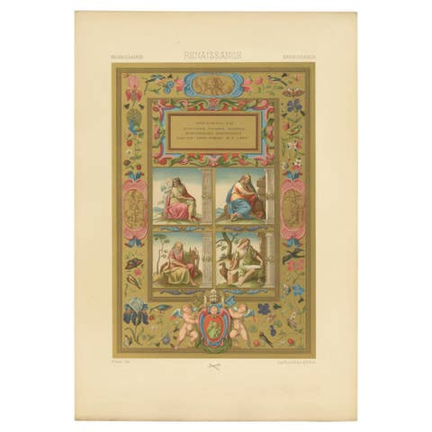 Pl. 61 Antique Print of Renaissance Ornaments by Racinet, 'circa 1890'
