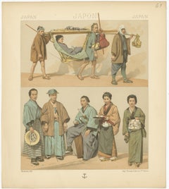 Stampa antica di costumi giapponesi, "circa 1880