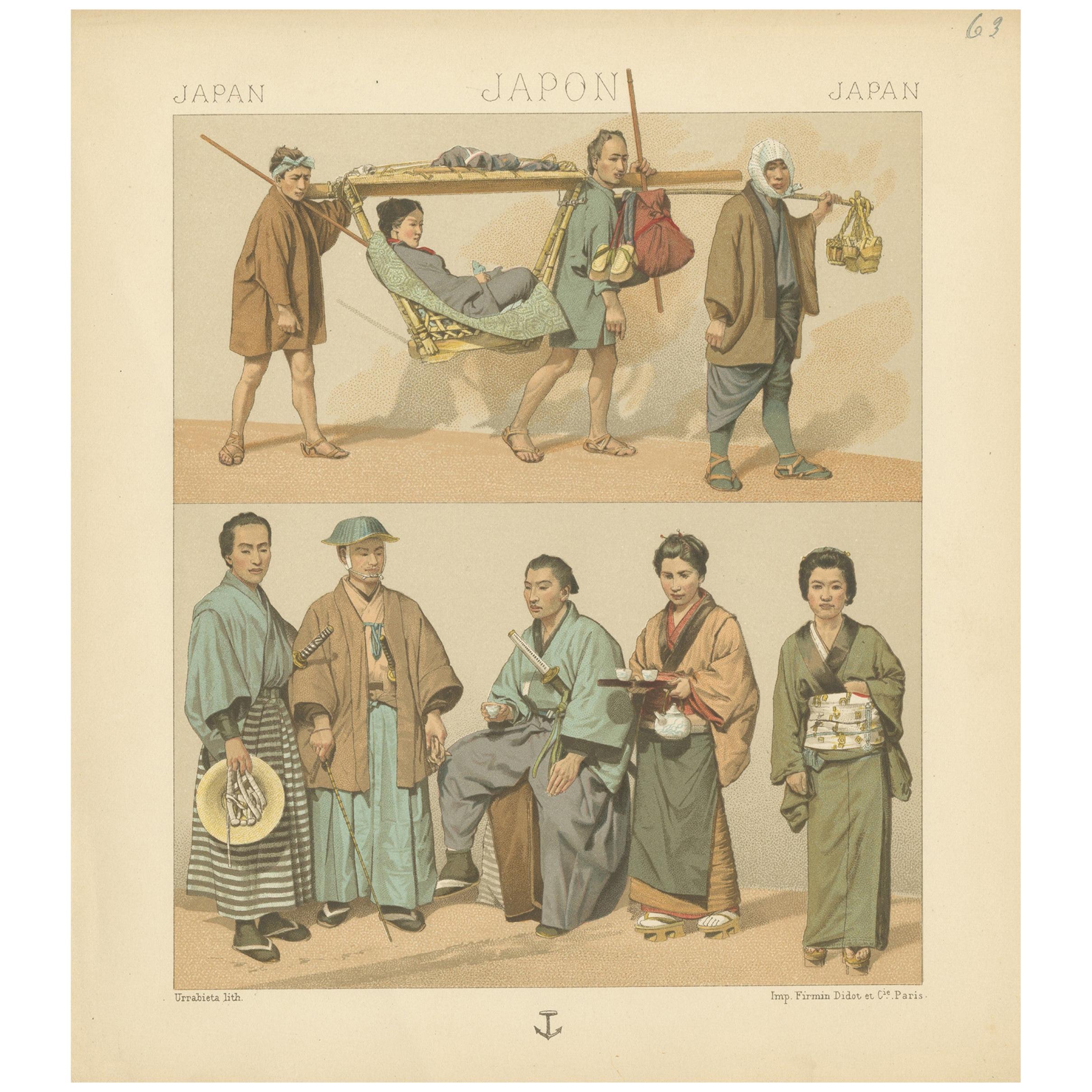 Stampa antica di costumi giapponesi, "circa 1880