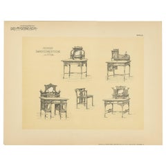 Pl. 63 Antique Print of Ladies Desks by Kramer, circa 1910
