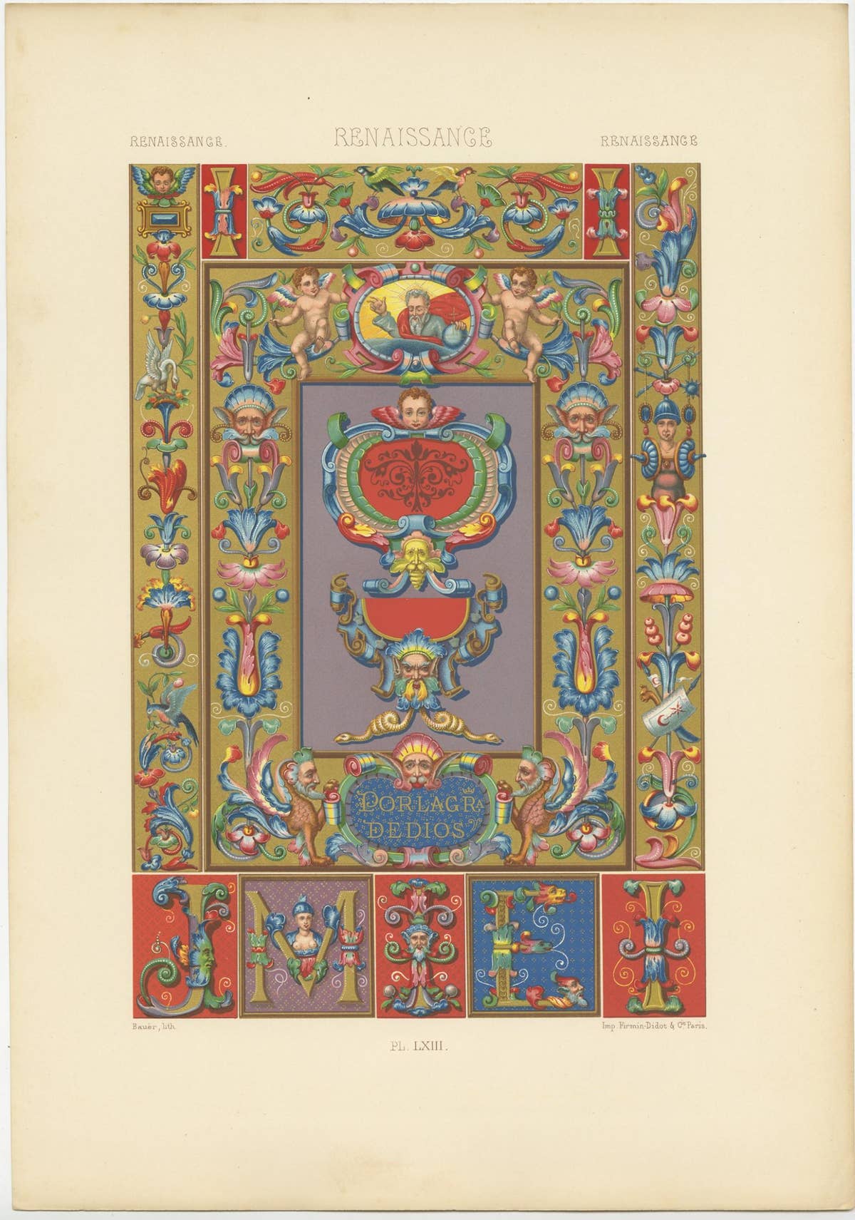 Pl. 63 Antique Print of Renaissance Ornaments by Racinet, circa 1890