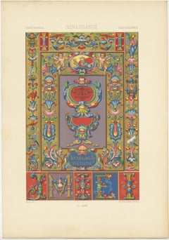 Pl. 63 Antique Print of Renaissance Ornaments by Racinet, circa 1890