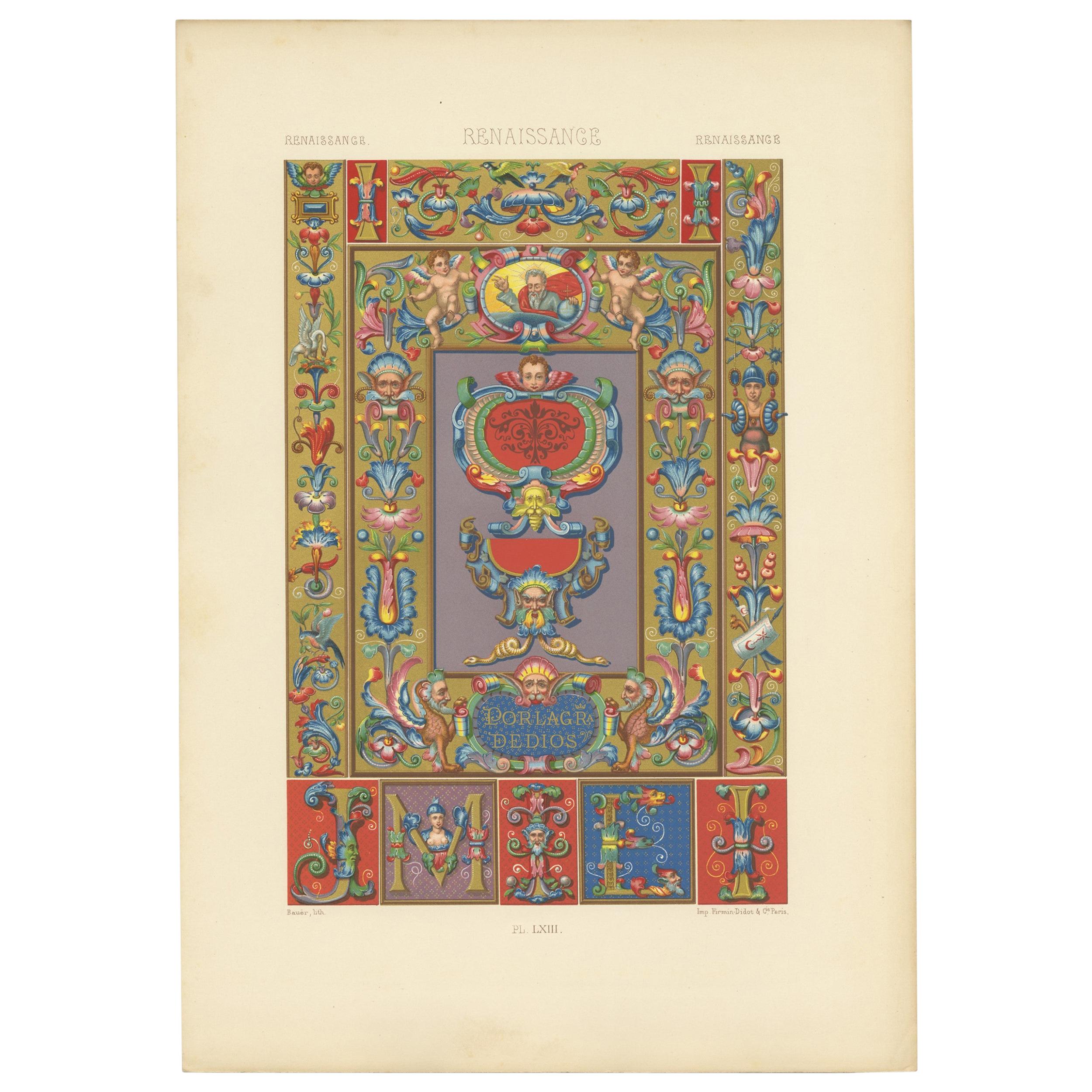 Pl. 63 Antique Print of Renaissance Ornaments by Racinet, circa 1890