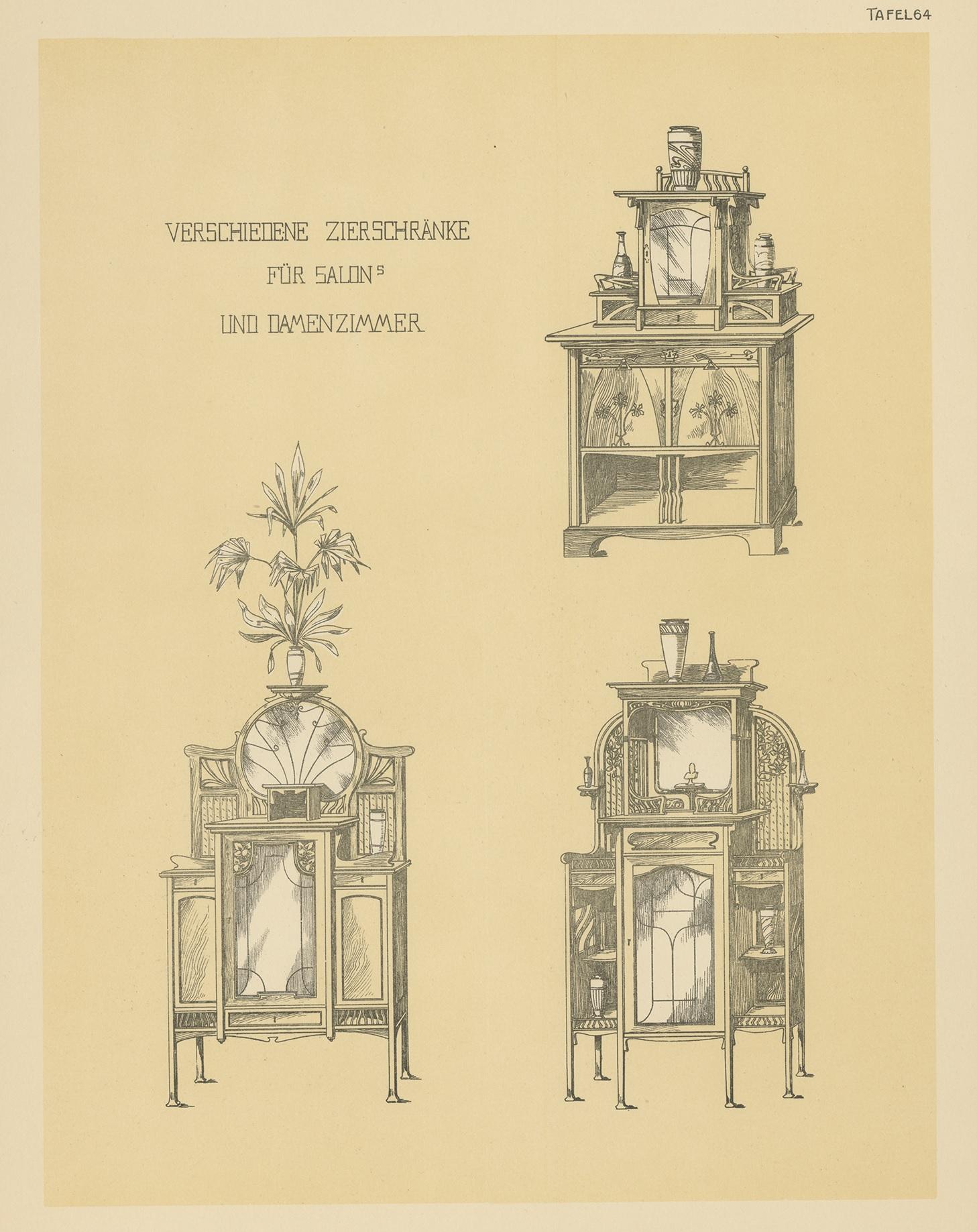 20ième siècle Impression ancienne d'armoires décoratives par Kramer, Pl 64, vers 1910 en vente