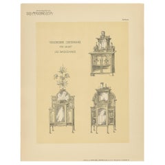 Pl 64 Antique Print of Decorative Cabinets by Kramer, 'circa 1910'