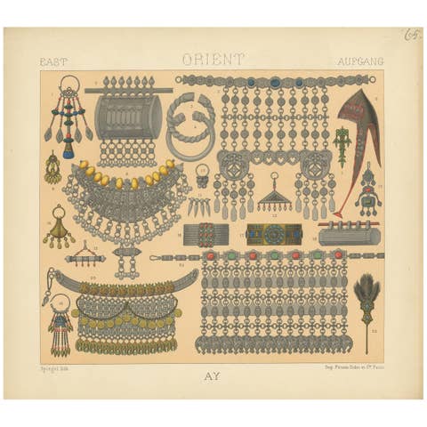 Antique Print of Eastern Jewelry Costumes, 'circa 1880'