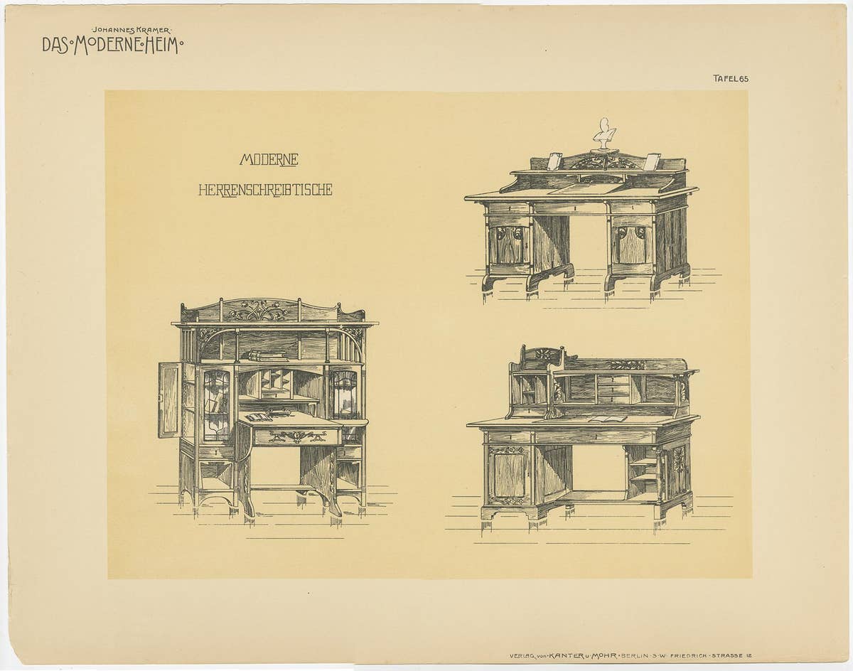 Antique Print of Men's Desks by Kramer, 'circa 1910'