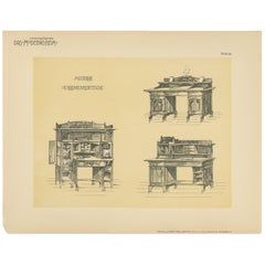 Grabado antiguo de escritorios masculinos de Kramer, 'circa 1910'