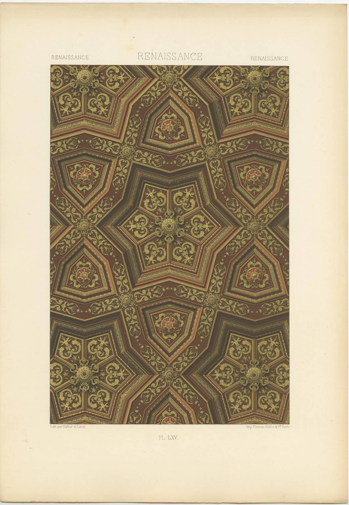 Pl. 65 Antique Print of Renaissance Ornaments by Racinet (c.1890)