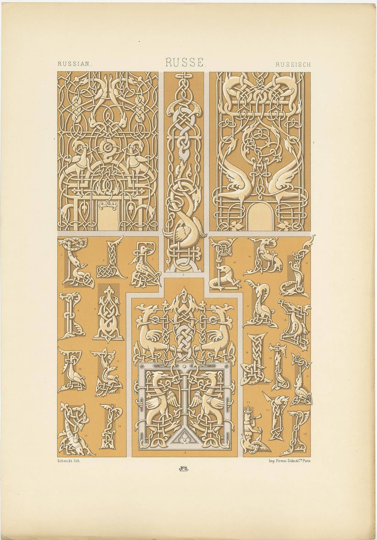Pl. 65 Antique Print of Russian Ornaments from 14th Century by Racinet