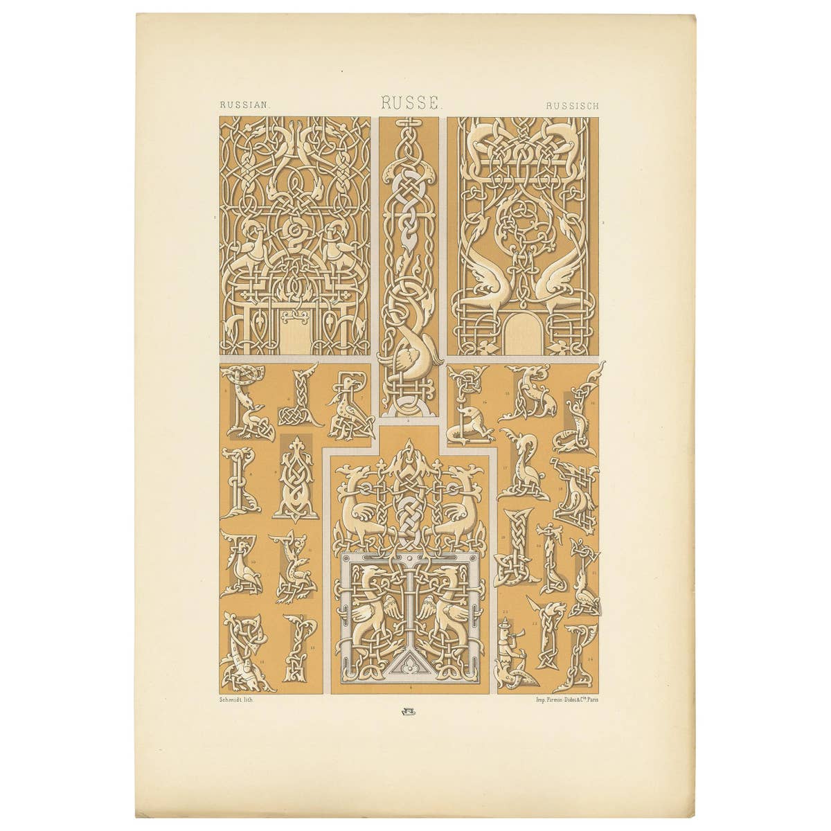 Pl. 65 Antique Print of Russian Ornaments from 14th Century by Racinet
