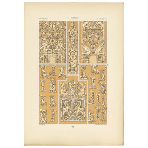 Pl. 65 Antique Print of Russian Ornaments from 14th Century by Racinet