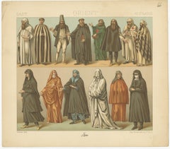 Pl. 66 Antique Print of Eastern Costumes by Racinet, 'circa 1880'