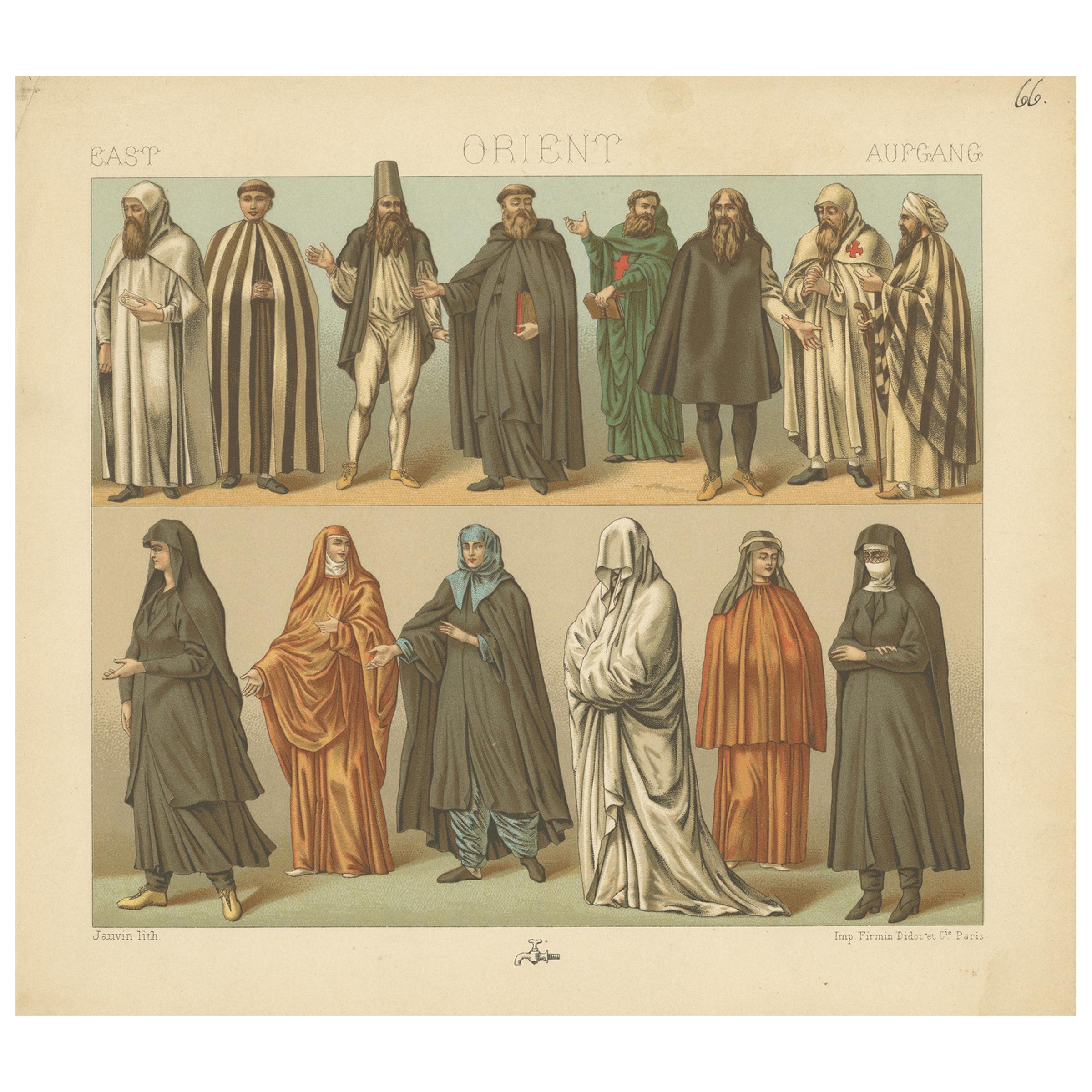 Pl. 66 Antique Print of Eastern Costumes by Racinet, 'circa 1880'