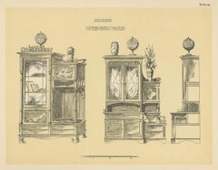 Pl. 66 Antique Print of Library Furniture by Kramer, circa 1910
