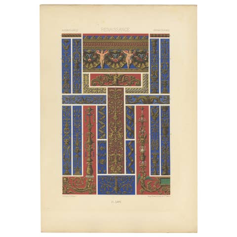 Pl. 66 Antique Print of Renaissance Ornaments by Racinet, circa 1890