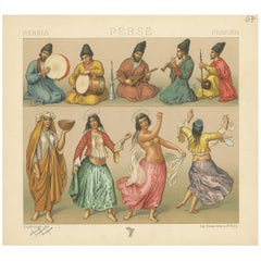 Pl. 67 Antique Print of Persian Costumes by Racinet, 'circa 1880'