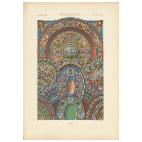 Pl. 67 Antique Print of Renaissance Ornaments by Racinet, circa 1890
