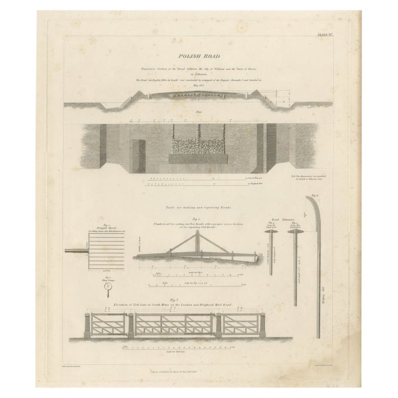 Pl. 67 Antique Print of Road Making in Poland by Turrell, c.1838