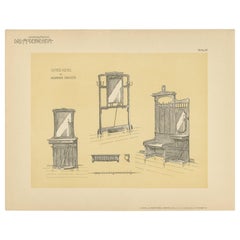 Antique Design Print of Entryway Furniture by Kramer, circa 1910