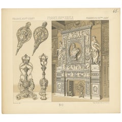 Pl. 68 Antiker Druck französischer Deko-Objekte von Racinet, um 1880