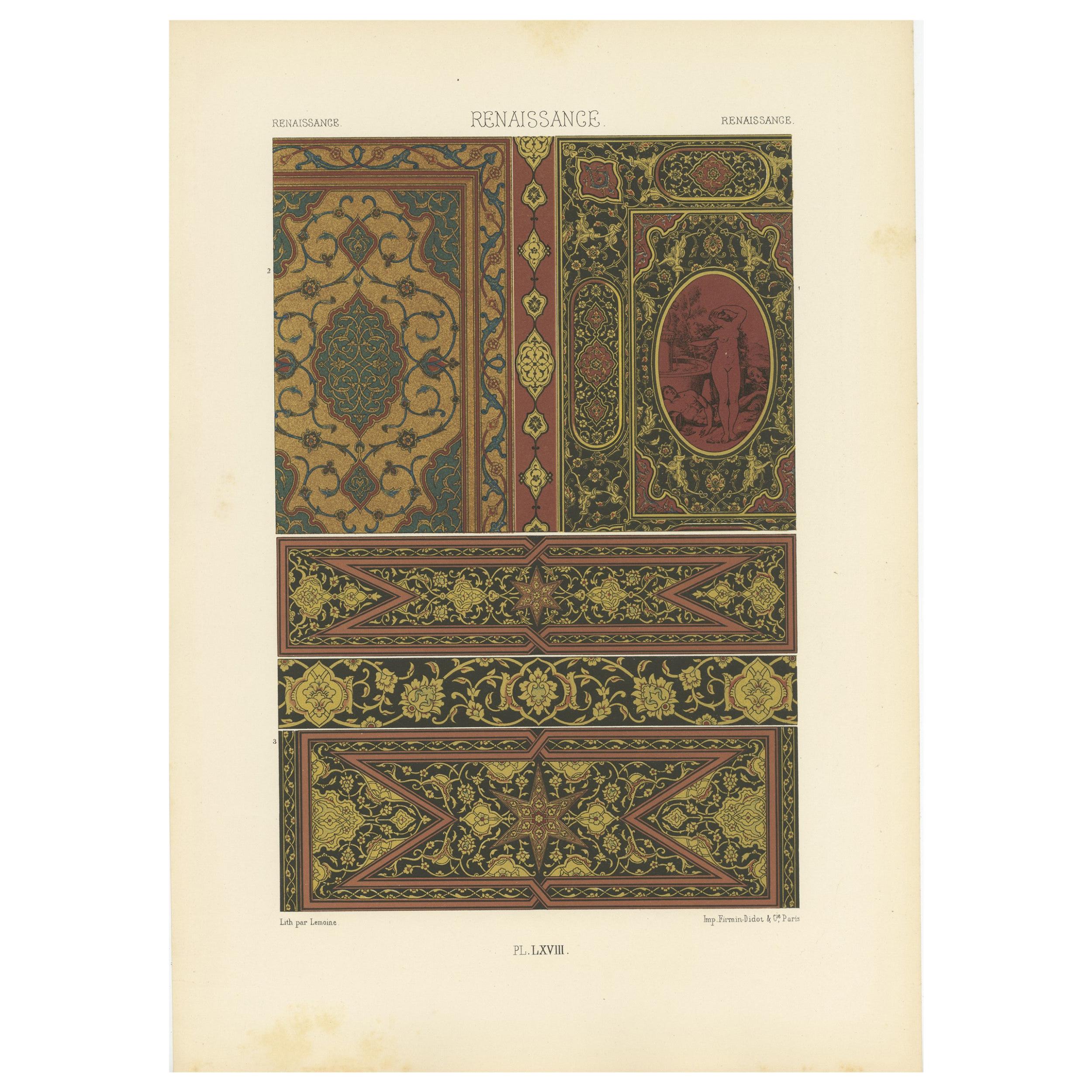 Pl. 68 Antique Print of Renaissance Ornaments by Racinet (c.1890) For Sale
