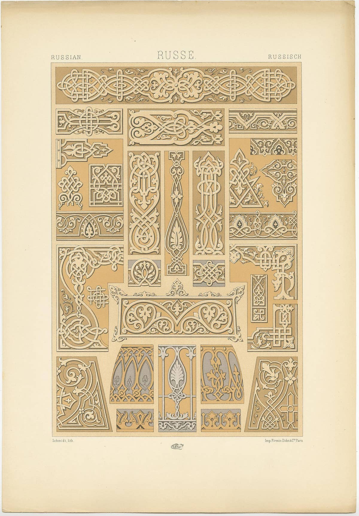 Pl. 68 Antique Print of Russian Motifs from Metalwork and Manuscripts by Racinet