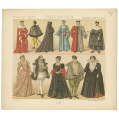 Pl. 69 Antique Print of French XVIth Century Costumes by Racinet, circa 1880