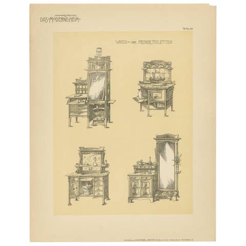 Pl 69 Antique Print of Wash Stands by Kramer, 'circa 1910'