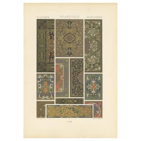 Pl. 69 Antique Print of XVIth and XVIIth Century Ornaments by Racinet circa 1890