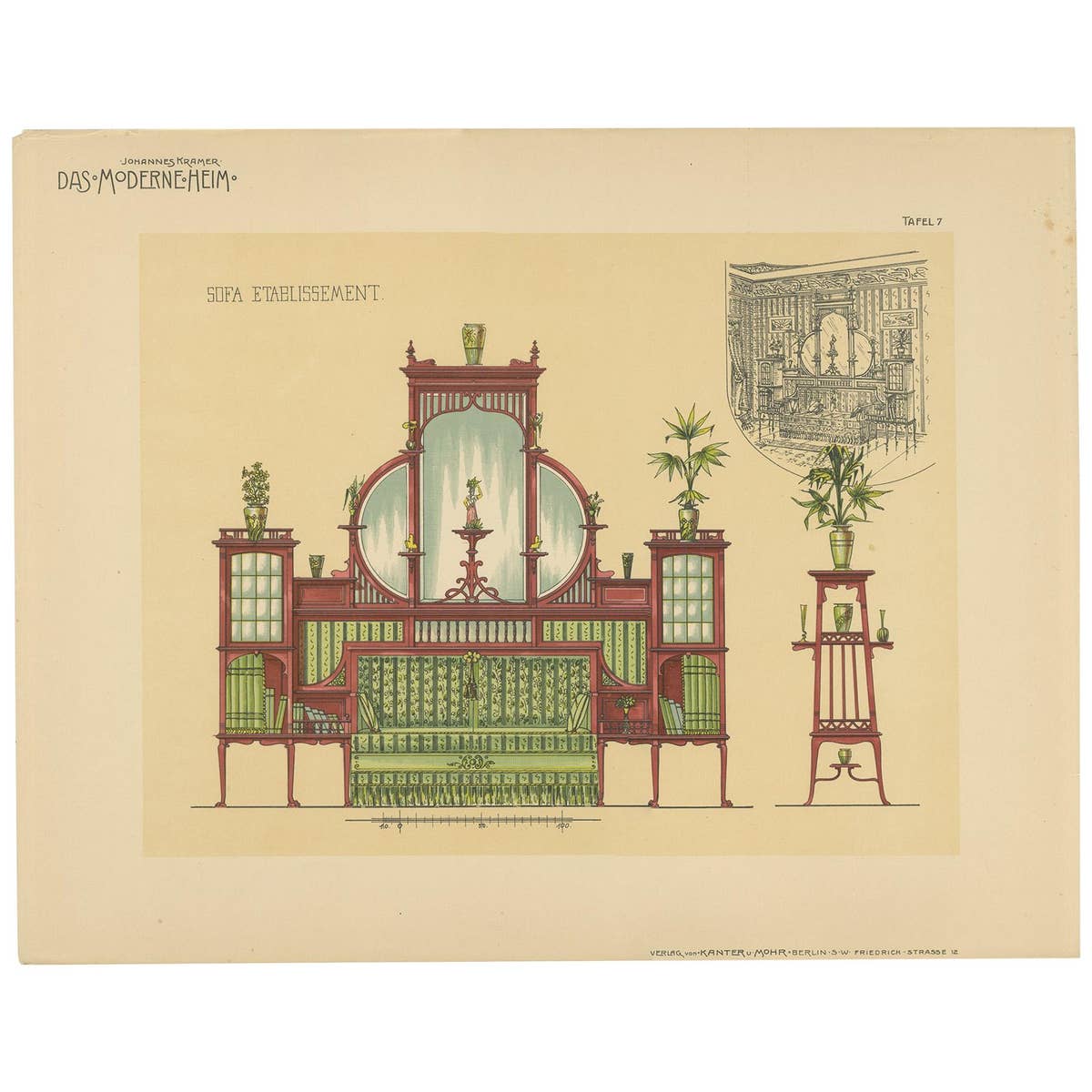 Antique Print of a Sofa and Furniture by Kramer, circa 1910