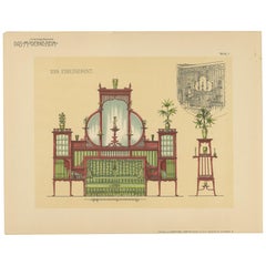 Grabado antiguo de un sofá y muebles de Kramer, circa 1910