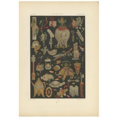 Pl. 7 Gravure ancienne de motifs chinois peints et dorés par Racinet, 'circa 1890'