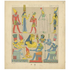 Pl. 7 Antique Print of Egyptian Outfits by Racinet, 'circa 1880'