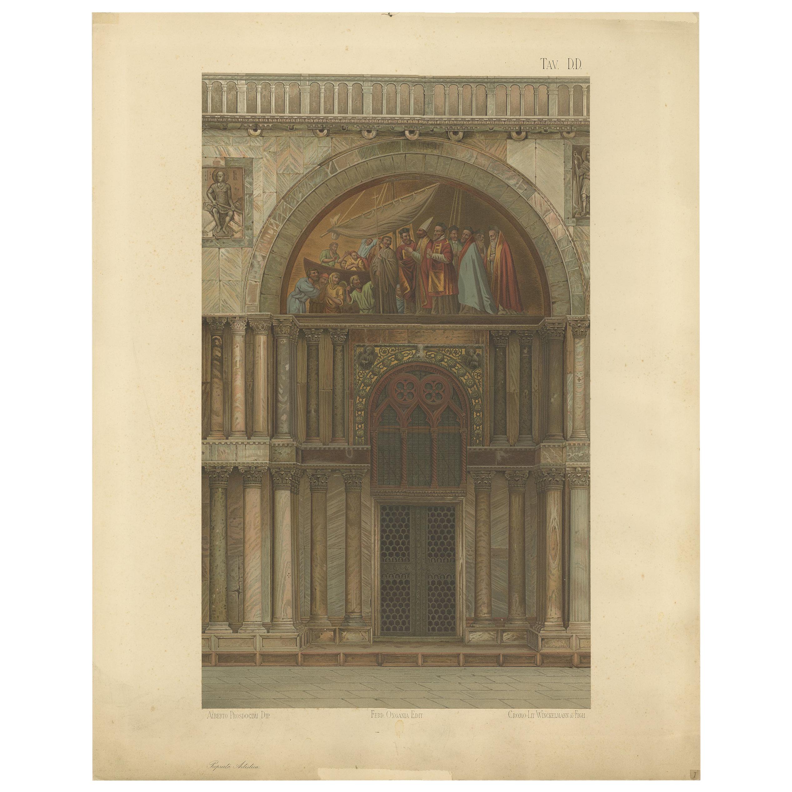 Pl. 7 Antique Print of the Portal of San Clemente of the Basilica of San Marco For Sale