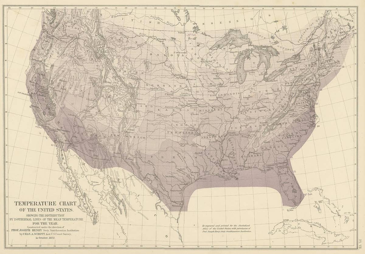 Pl. 7 Antique Temperature Chart of the United States by Walker, 1874