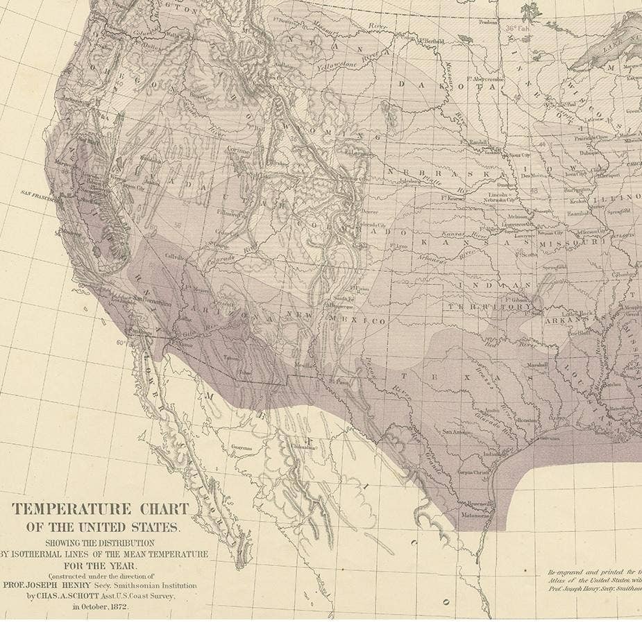 Pl. 7 Antique Temperature Chart of the United States by Walker, 1874