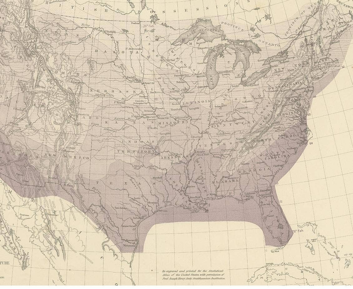 Pl. 7 Antique Temperature Chart of the United States by Walker, 1874