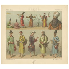 Impression ancienne de costumes persans, vers 1880