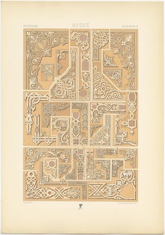 Pl. 70 Antique Print of Russian Corner Motifs from Metalwork Design by Racinet